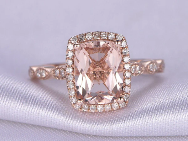 2 carat Pink Morganite Ring Vintage Morganite Engagement Ring Cushion Cut 14k Rose gold Diamond Wedding Natural Morganite Ring