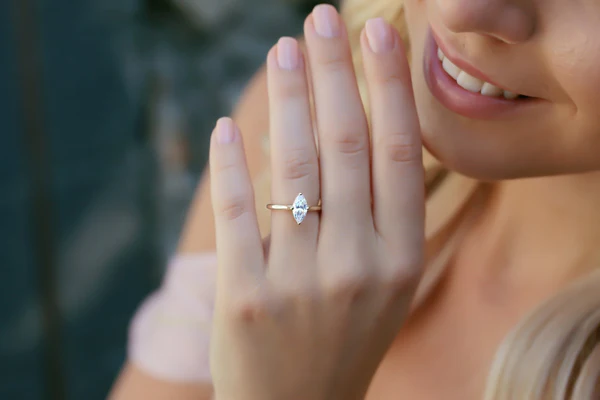 Marquise Moissanite Solitaire Diamond Engagement Ring, Sterling Silver Moissanite Diamond Wedding Ring For Bridal, 10K/14K Gold Anniversary Diamond Ring For Gift