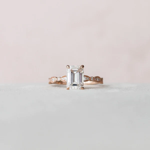 Emerald Moissanite Solitaire Diamond Engagement Ring, Sterling Silver Moissanite Diamond Wedding Ring For Bridal, 10K/14K Gold Anniversary Diamond Ring For Gift