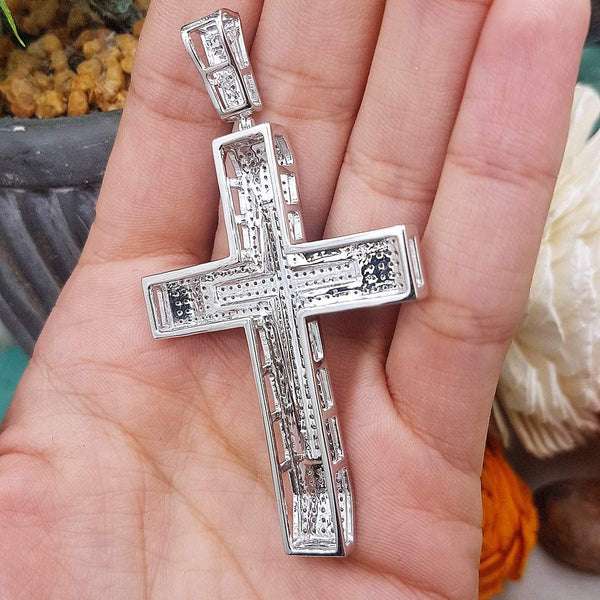 Customized CROSS Round VVS Diamond Hip Hop Pendant, Sterling Silver Iced Out Birthday Gift Pendant, Charm Diamond Hip Hop Pendant
