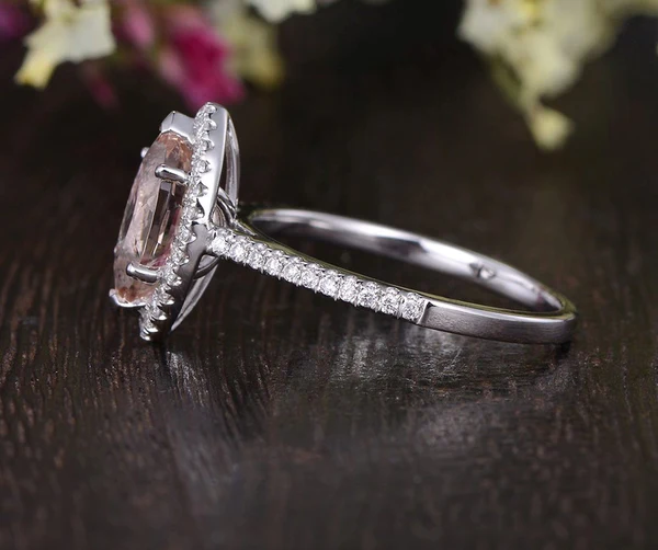 Marquise Morganite Engagement Ring Rose Gold Unique Wedding Ring Antique Natural Diamond Halo Women Anniversary Promise Gift for her Bridal