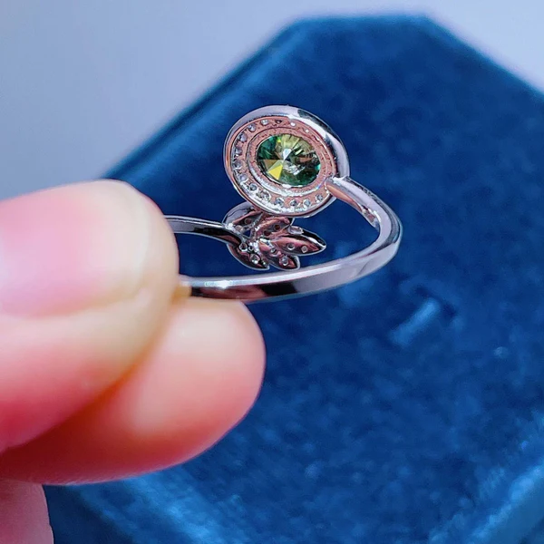 Round Green Moissanite Diamond Ring, Engagement Ring Women, Wedding Bridal Promise Ring for Women, Anniversary Birthstone Gift for Her