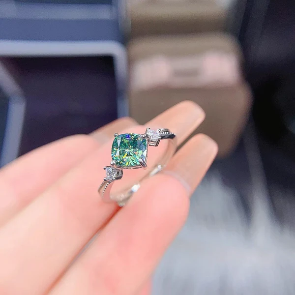 6_bd4ce2bc-fd96-425b-a255-2f8b53dec914_600x600 Dainty & Gorgeous Green Cushion Moissanite Ring 2ct D Color VVS Women Ring, Sterling Silver Anniversary gift Ring For Her, Women's Ring For Wedding
