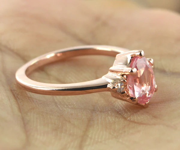 Pear Natural Pink Morganite Rose Gold Engagement Ring Sterling Silver  Diamond Wedding Rings Minimalist Women Promise Anniversary Gift