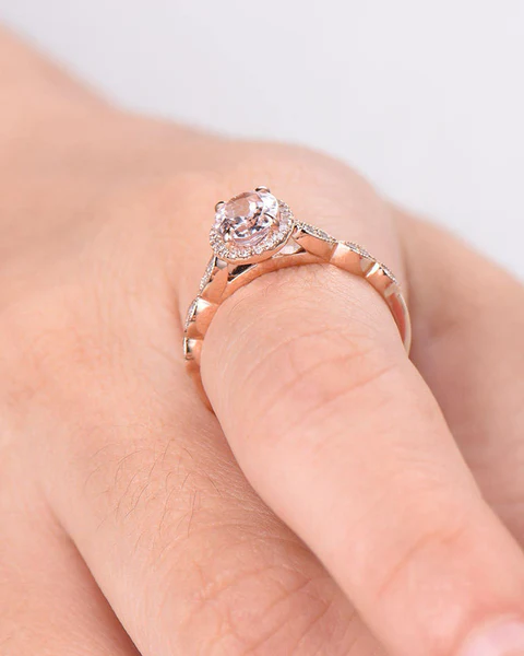 6_e22f7a2a-2b7f-4604-98b9-1d641effca84_600x600 Rose Gold Pink Morganite Engagement Ring Diamond Halo Wedding Art Deco Women Bridal Set Oval Cut Antique Anniversary Gift for Her Promise