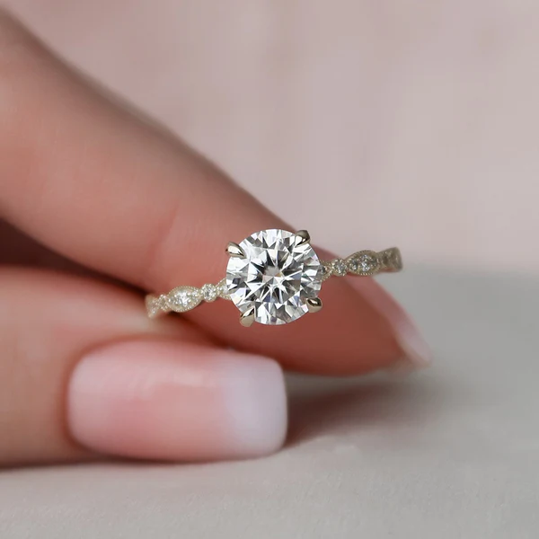 Round Moissanite Solitaire Diamond Engagement Ring, Sterling Silver Moissanite Diamond Wedding Ring For Bridal, 10K/14K Gold Anniversary Diamond Ring For Gift