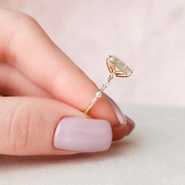 Emerald Moissanite Solitaire Diamond Engagement Ring, Sterling Silver Moissanite Diamond Wedding Ring For Bridal, 10K/14K Gold Anniversary Diamond Ring For Gift