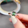 Dainty & Gorgeous Rectangle Emerald Cut Green Moissanite Ring, Sterling Silver Ring, Women's Ring Promise ring