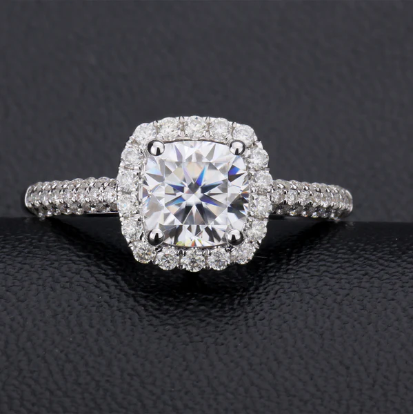 Cushion Moissanite Halo Diamond Engagement Ring, Sterling Silver Moissanite Diamond Wedding Ring For Bridal, 10K/14K Gold Anniversary Diamond Ring For Gift