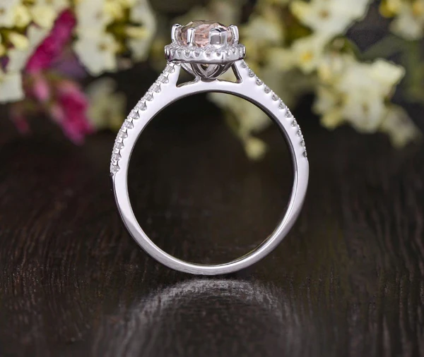 Marquise Morganite Engagement Ring Rose Gold Unique Wedding Ring Antique Natural Diamond Halo Women Anniversary Promise Gift for her Bridal
