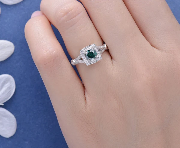 7_7c07f48b-3bee-40c7-a1b2-f7b2944de1d2_600x600 Art Deco Moissanite Engagement Ring White Gold Green Moissanite Ring Flower Halo Antique Anniversary Unique Retro Women Ring Vintage
