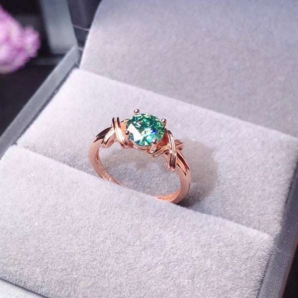 Green Moissanite Ring 2ct D Color, Sterling Silver and Solid Gold Metal Multi-Layer Plating, Anniversary gift, Promise ring