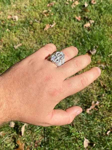 Baguette & Round Moissanite Diamond Customized Diamond Ring, Sterling Silver Champion Men Ring For Birthday Gift, Gold Plated Diamond Ring