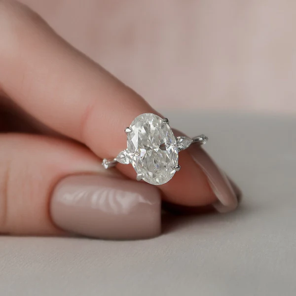 Oval & Pear Moissanite Solitaire Diamond Engagement Ring, Sterling Silver Moissanite Diamond Wedding Ring For Bridal, 10K/14K Gold Anniversary Diamond Ring For Gift
