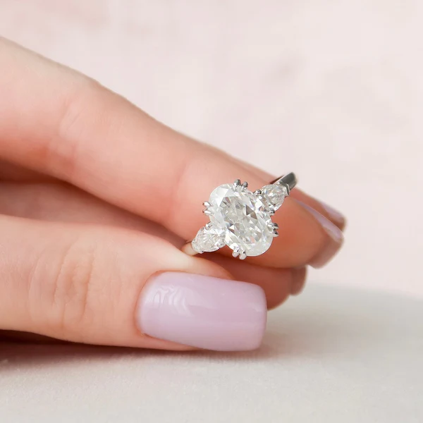 Oval 3 Stone Moissanite Solitaire Diamond Engagement Ring, Sterling Silver Moissanite Diamond Wedding Ring For Bridal, 10K/14K Gold Anniversary Diamond Ring For Gift