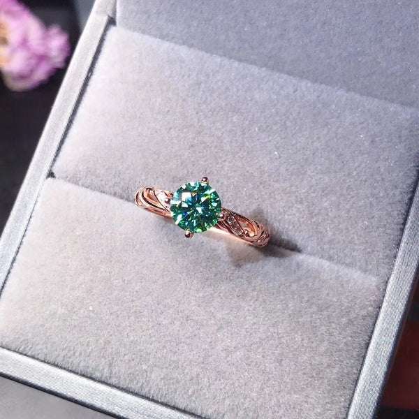 Green Moissanite Ring 2ct D Color Women Ring For Birthday Gift, Sterling Silver and 18K Rose Gold plated, Custom Engraved Women Diamond Ring, Anniversary gift, Promise ring