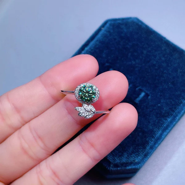 Round Green Moissanite Diamond Ring, Engagement Ring Women, Wedding Bridal Promise Ring for Women, Anniversary Birthstone Gift for Her