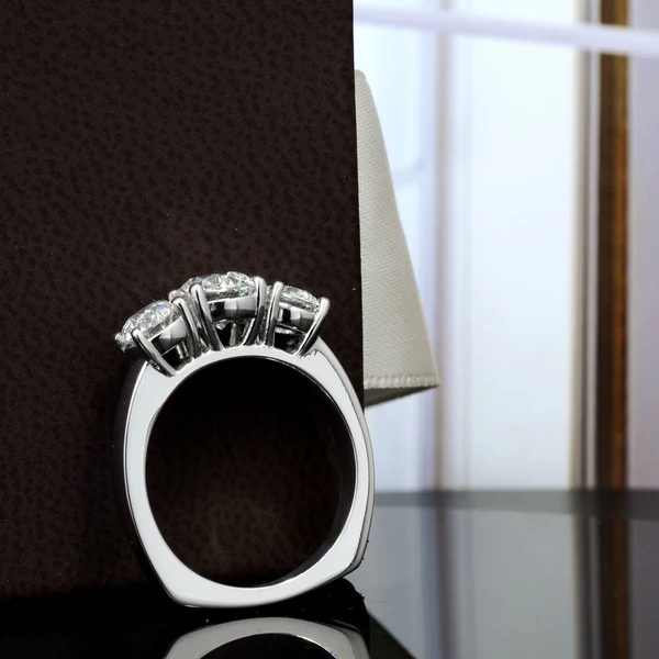 3 Stone Round Moissanite Solitaire Diamond Engagement Ring, Sterling Silver Moissanite Diamond Wedding Ring For Bridal, 10K/14K Gold Anniversary Diamond Ring For Gift