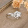 Round Moissanite Flower Floral Solitaire Diamond Engagement Ring, Moissanite Wedding Ring, Silver Moissanite Diamond Women Ring, Proposal Gold Ring For Her