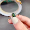 Dainty & Gorgeous Rectangle Emerald Cut Green Moissanite Ring, Sterling Silver Ring, Women's Ring Promise ring