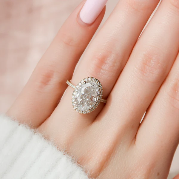 Oval Moissanite Halo Diamond Engagement Ring, Sterling Silver Moissanite Diamond Wedding Ring For Bridal, 10K/14K Gold Anniversary Diamond Ring For Gift