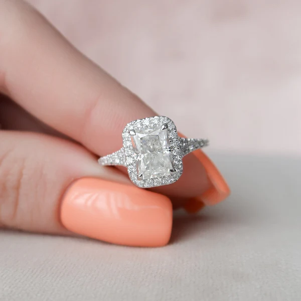 Radiant Moissanite Halo Diamond Engagement Ring, Sterling Silver Moissanite Diamond Wedding Ring For Bridal, 10K/14K Gold Anniversary Diamond Ring For Gift