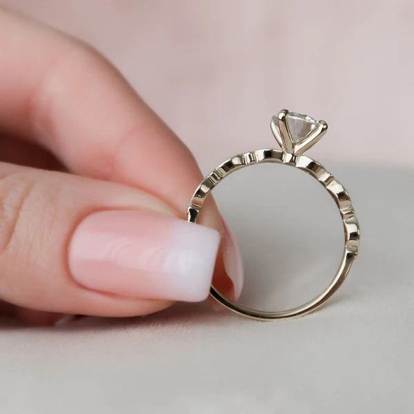 Round Moissanite Solitaire Diamond Engagement Ring, Sterling Silver Moissanite Diamond Wedding Ring For Bridal, 10K/14K Gold Anniversary Diamond Ring For Gift