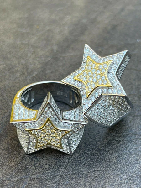 925 Sterling Silver Round Moissanite Diamond HUGE Men Ring, Fully Iced Gold Plated Moissanite Round Hip Hop Rapper Pinky Ring, Round Moissanite Diamond Hip Hop Ring For Him