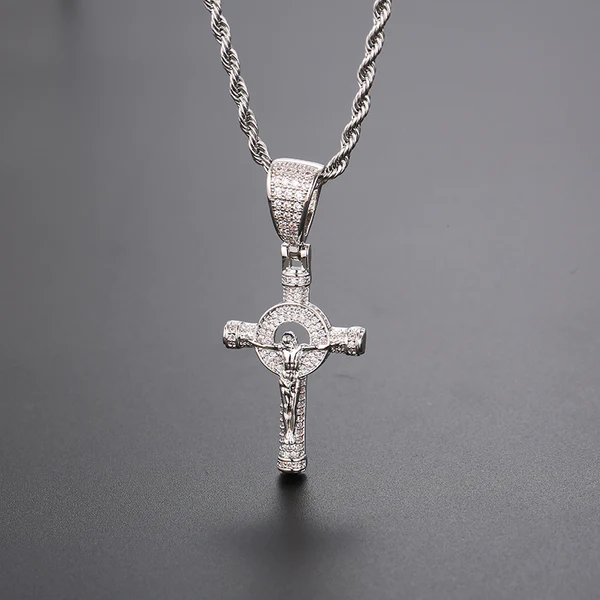 Customized JESUS CROSS Round VVS Diamond Hip Hop Pendant, Sterling Silver Iced Out Birthday Gift Pendant, Charm Diamond Hip Hop Pendant