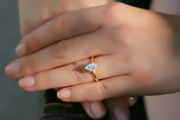 Marquise Moissanite Solitaire Diamond Engagement Ring, Sterling Silver Moissanite Diamond Wedding Ring For Bridal, 10K/14K Gold Anniversary Diamond Ring For Gift