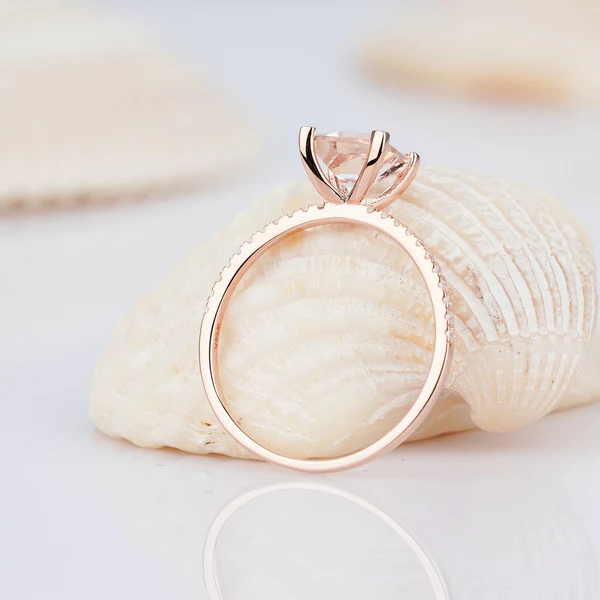 Natural Pink Morganite and Diamond Engagement Ring, 2 Carat Rose Gold Princess Cut Wedding Ring, Anniversary Promise Ring Gifts
