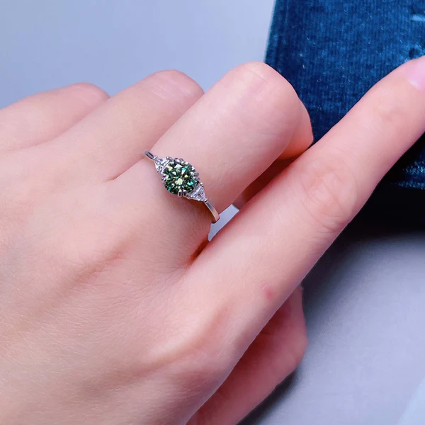 Brilliant Round Cut Moissanite Ring | Green Moissanite Ring | Handmade Ring | 925 Sterling Silver Ring | Dainty Ring | Gift for Her