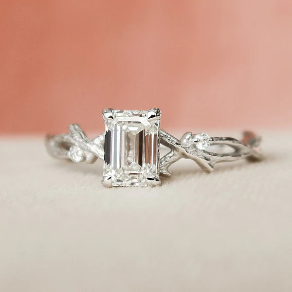 Emerald Moissanite Solitaire Diamond Engagement Ring, Sterling Silver Moissanite Diamond Wedding Ring For Bridal, 10K/14K Gold Anniversary Diamond Ring For Gift