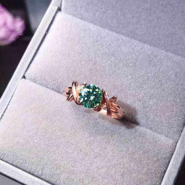 Green Moissanite Ring 2ct D Color, Sterling Silver and Solid Gold Metal Multi-Layer Plating, Anniversary gift, Promise ring