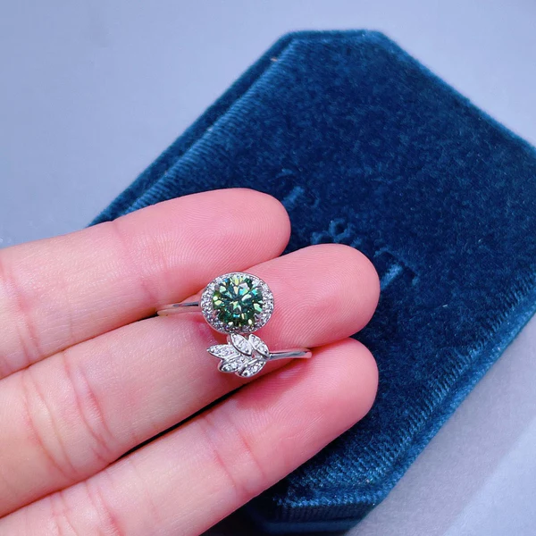 Round Green Moissanite Diamond Ring, Engagement Ring Women, Wedding Bridal Promise Ring for Women, Anniversary Birthstone Gift for Her