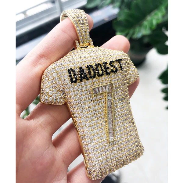 Round White VVS Diamond Tshirt Hip Hop Pendant, Sterling Silver Iced Out Birthday Gift Pendant, Charm Diamond Hip Hop Pendant