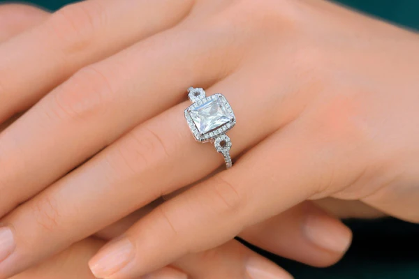 Radiant Moissanite Halo Diamond Engagement Ring, Sterling Silver Moissanite Diamond Wedding Ring For Bridal, 10K/14K Gold Anniversary Diamond Ring For Gift