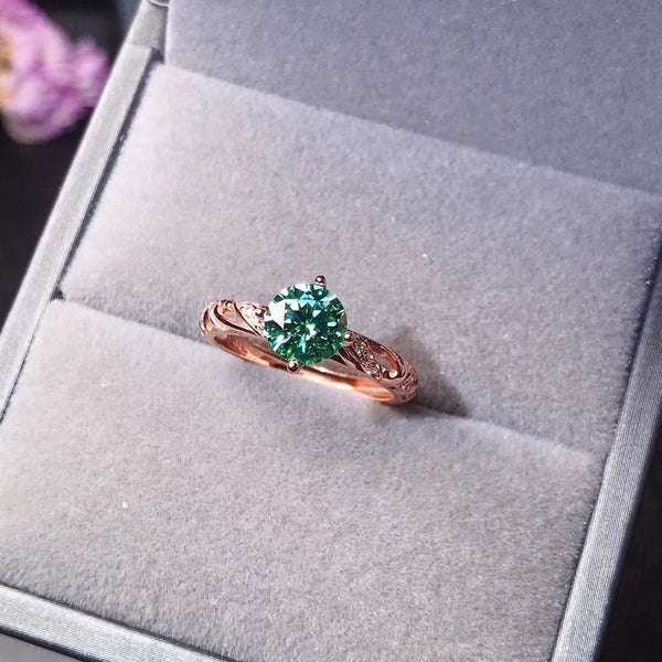 Green Moissanite Ring 2ct D Color Women Ring For Birthday Gift, Sterling Silver and 18K Rose Gold plated, Custom Engraved Women Diamond Ring, Anniversary gift, Promise ring