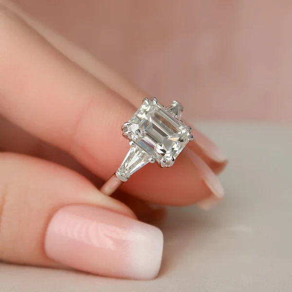 8_e0d5d9e9-b30c-4a7e-a50f-89af07ec4b39_600x600 Emerald & Baguette Moissanite 3 Stone Solitaire Diamond Engagement Ring, Sterling Silver Moissanite Diamond Wedding Ring For Bridal, 10K/14K Gold Anniversary Diamond Ring For Gift