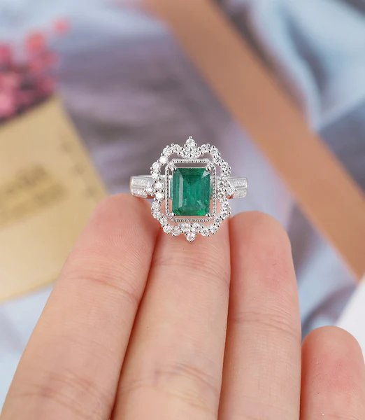 8_e4839b9f-51e8-43f8-8f3e-f6aef8c56f53_600x600 Radiant Cut Green Moissanite Engagement Ring, Sterling Silver Unique Art Deco Engagement Ring Vintage Bridal Diamond Wedding Moissanite Promise Gift Women