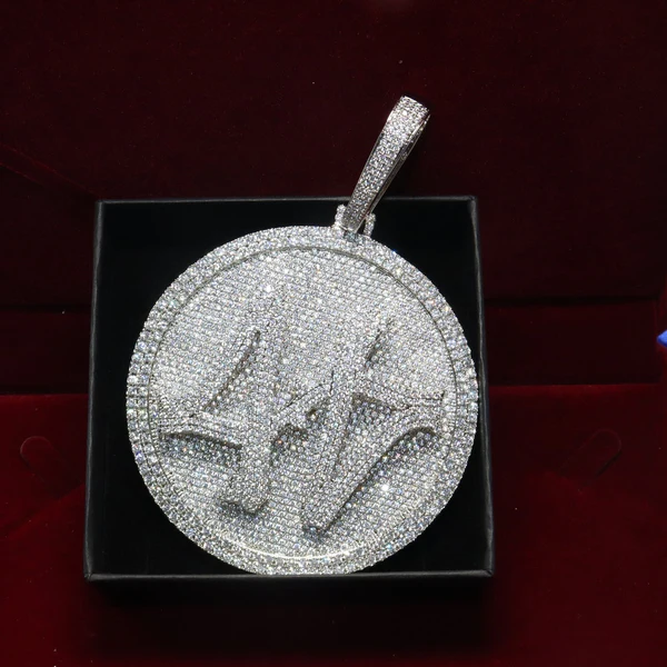 Customized Letter & Number Round VVS Diamond Spinning Hip Hop Pendant, Sterling Silver Iced Out Birthday Gift Pendant, Charm Diamond Hip Hop Pendant