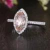 Marquise Morganite Engagement Ring Rose Gold Unique Wedding Ring Antique Natural Diamond Halo Women Anniversary Promise Gift for her Bridal