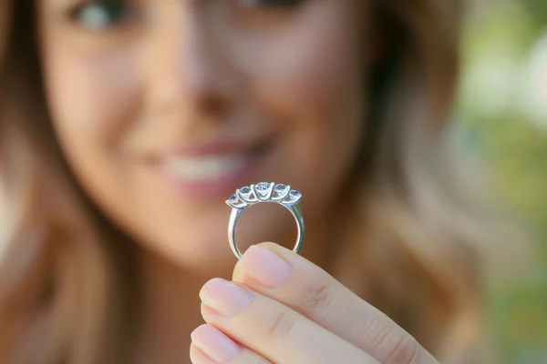 Round 5 Stone Moissanite Solitaire Diamond Engagement Ring, Sterling Silver Moissanite Diamond Wedding Ring For Bridal, 10K/14K Gold Anniversary Diamond Ring For Gift