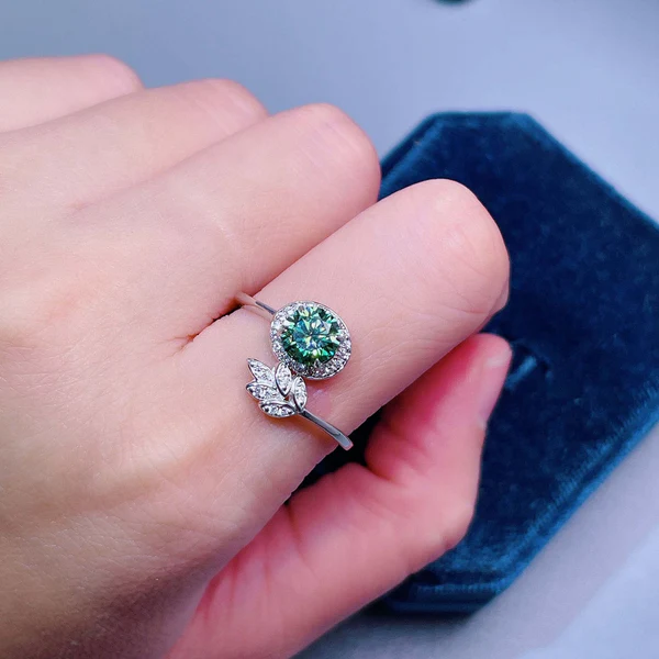 Round Green Moissanite Diamond Ring, Engagement Ring Women, Wedding Bridal Promise Ring for Women, Anniversary Birthstone Gift for Her