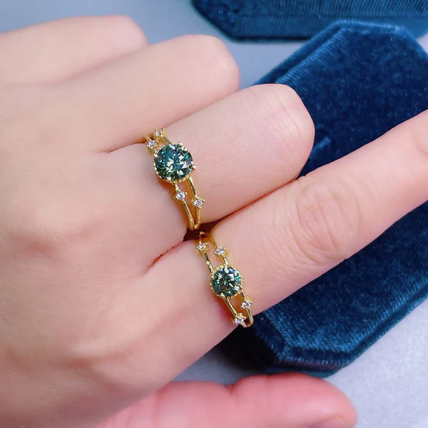 Dainty Green Moissanite Ring | 2ct Brilliant Round Cut Moissanite Jewelry | Moissanite Diamond Ring | 925 Sterling Silver Band Ring | Gift for Her