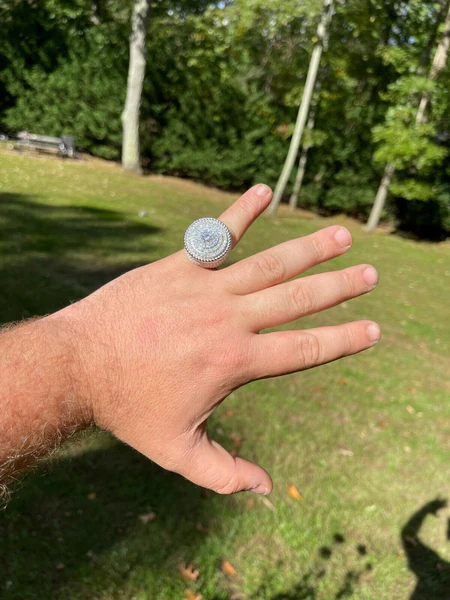 925 Sterling Silver Round Moissanite Diamond HUGE Men Ring, Fully Iced Gold Plated Moissanite Round Hip Hop Rapper Pinky Ring, Round Moissanite Diamond Hip Hop Ring For Him