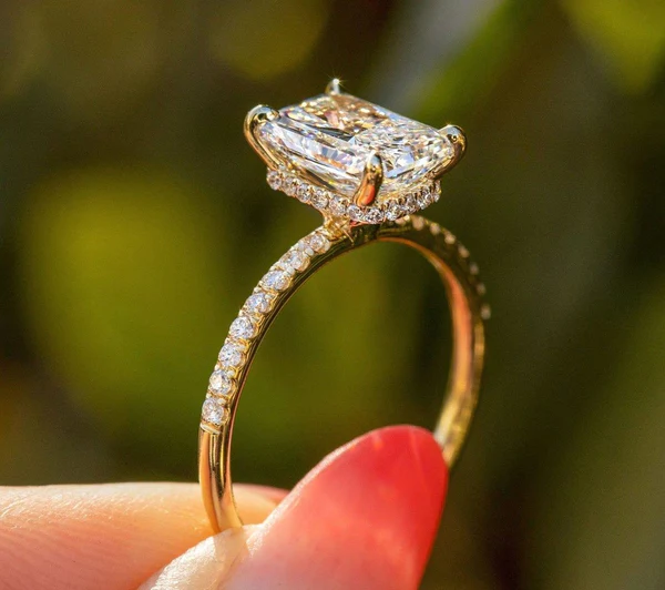 2.00 CT Radiant Cut Moissanite Engagement Ring Moissanite Engagement Ring 14K Yellow Gold Hidden Halo Anniversary Ring Wedding Ring Her