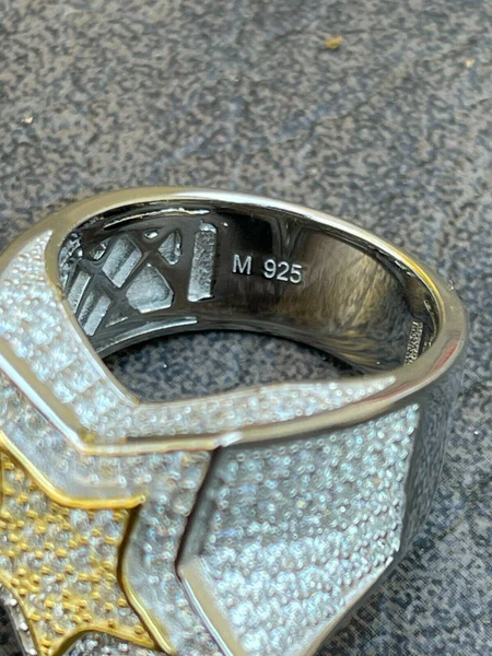 925 Sterling Silver Round Moissanite Diamond HUGE Men Ring, Fully Iced Gold Plated Moissanite Round Hip Hop Rapper Pinky Ring, Round Moissanite Diamond Hip Hop Ring For Him