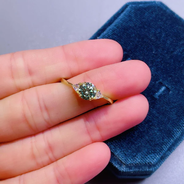 Brilliant Round Cut Moissanite Ring | Green Moissanite Ring | Handmade Ring | 925 Sterling Silver Ring | Dainty Ring | Gift for Her
