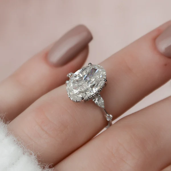 Oval & Pear Moissanite Solitaire Diamond Engagement Ring, Sterling Silver Moissanite Diamond Wedding Ring For Bridal, 10K/14K Gold Anniversary Diamond Ring For Gift